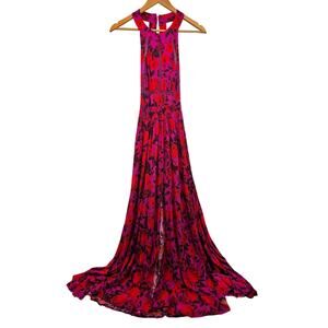 Anthropologie Abel The Label Purple Reign Open Back Halter Floral Maxi Dress XS